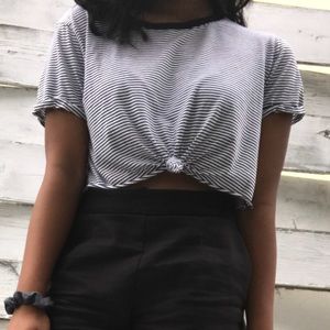 Garage Black and White Striped Crop Top